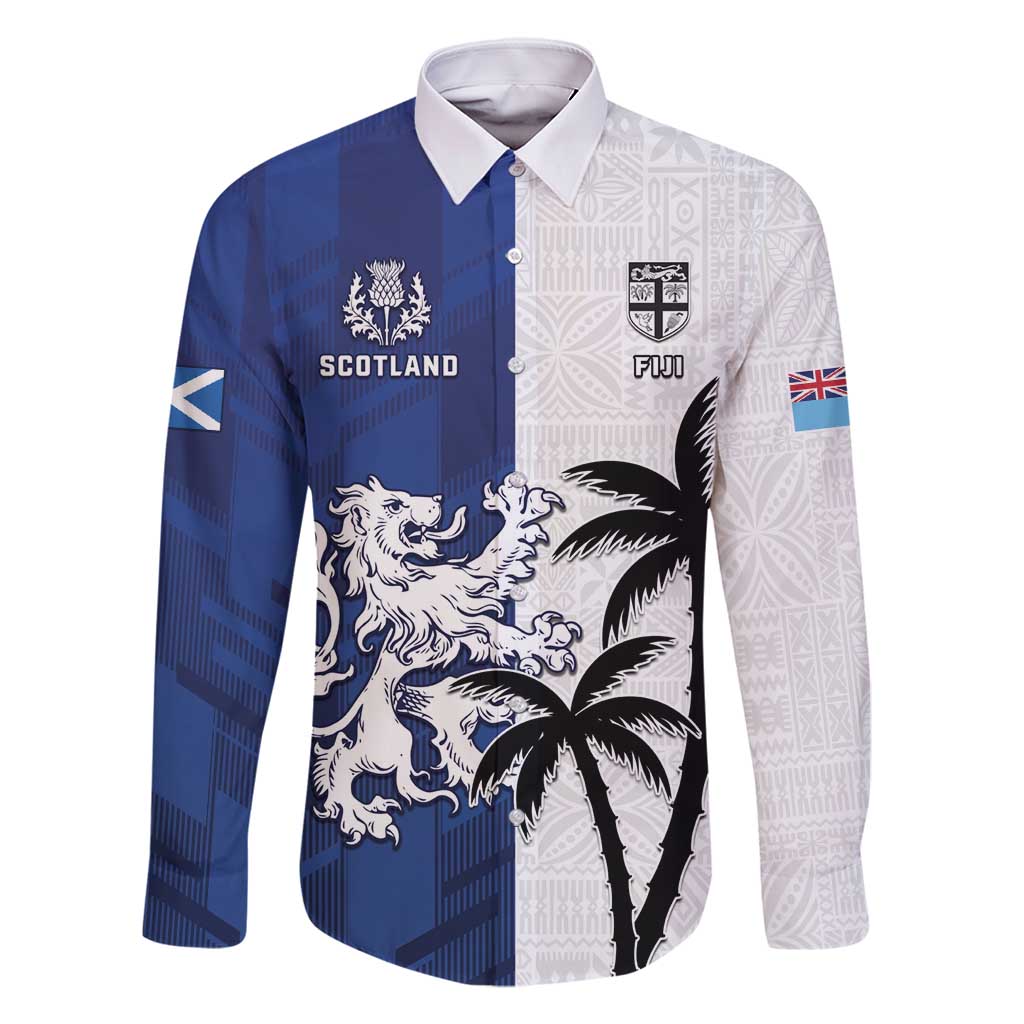 Fiji And Scotland Rugby Custom Family Matching Off Shoulder Short Dress and Hawaiian Shirt Fijian Palm Tree With Thistle Together