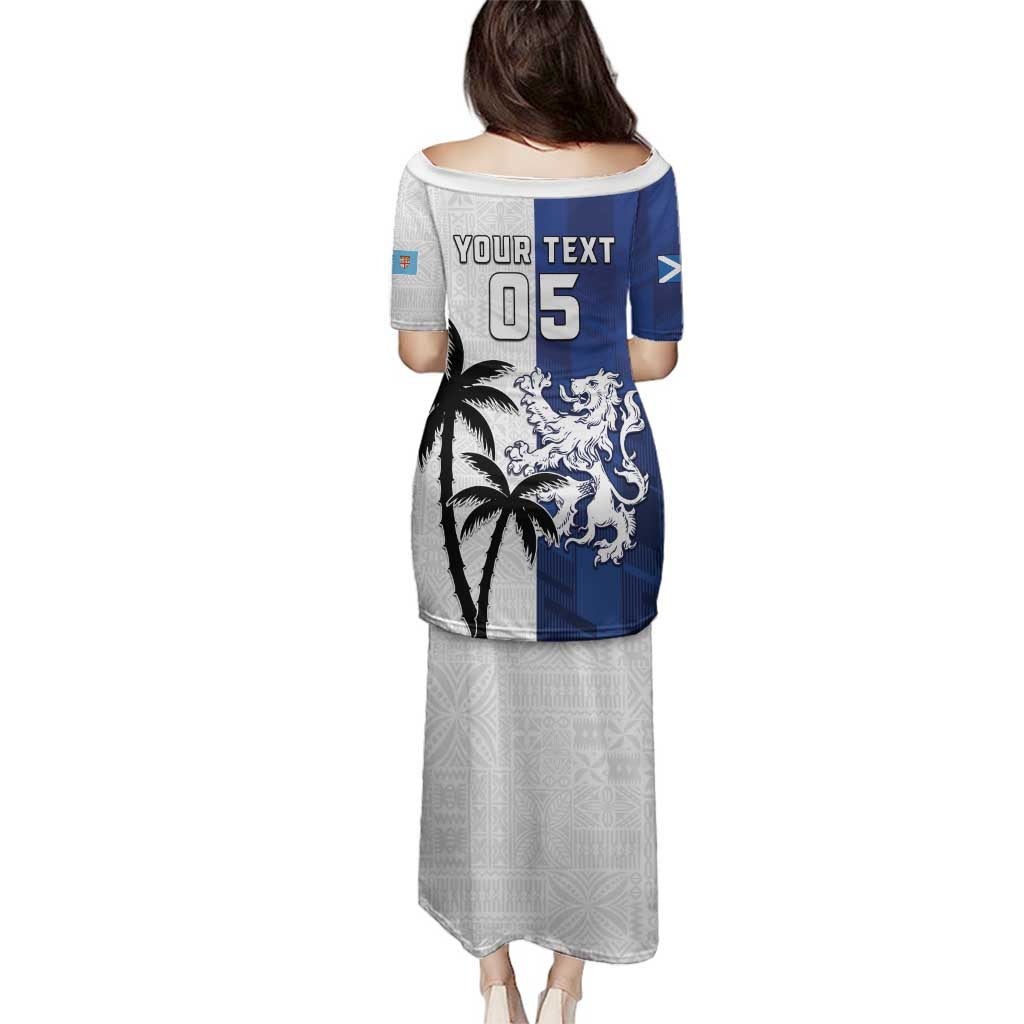 Fiji And Scotland Rugby Custom Family Matching Puletasi and Hawaiian Shirt Fijian Palm Tree With Thistle Together