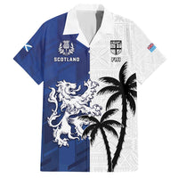 Fiji And Scotland Rugby Custom Hawaiian Shirt Fijian Palm Tree With Thistle Together