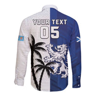 Fiji And Scotland Rugby Custom Long Sleeve Button Shirt Fijian Palm Tree With Thistle Together