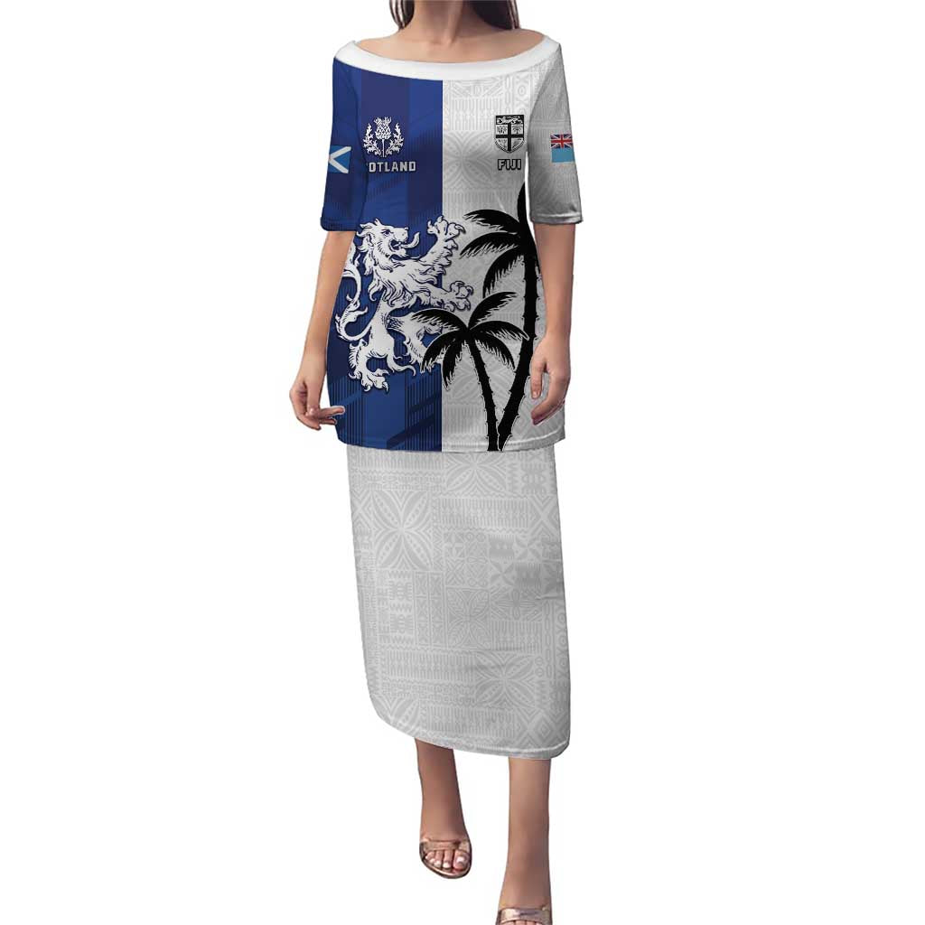 Fiji And Scotland Rugby Custom Puletasi Fijian Palm Tree With Thistle Together