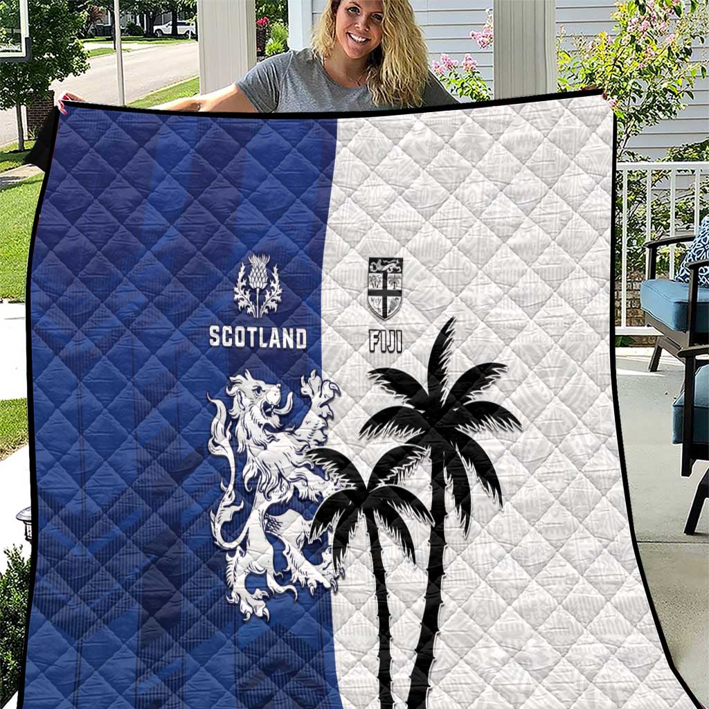Fiji And Scotland Rugby Quilt Fijian Palm Tree With Thistle Together