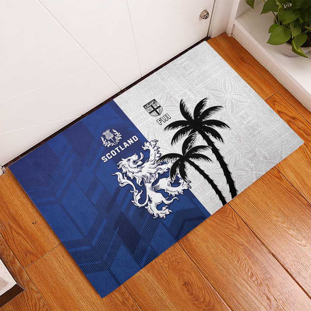 Fiji And Scotland Rugby Rubber Doormat Fijian Palm Tree With Thistle Together