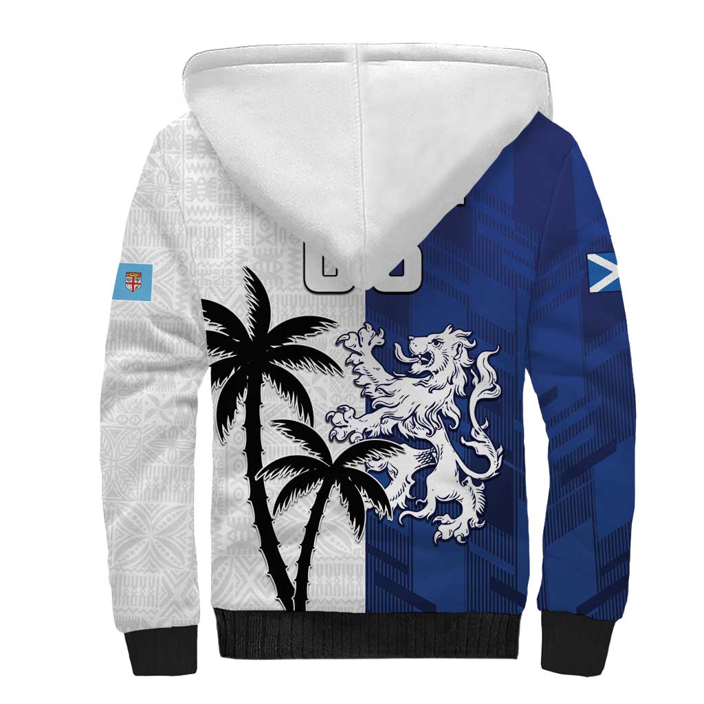Fiji And Scotland Rugby Custom Sherpa Hoodie Fijian Palm Tree With Thistle Together