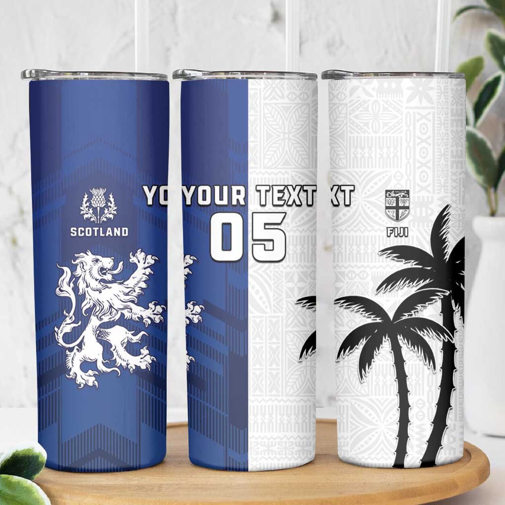Fiji And Scotland Rugby Custom Skinny Tumbler Fijian Palm Tree With Thistle Together LT05 - Polynesian Pride