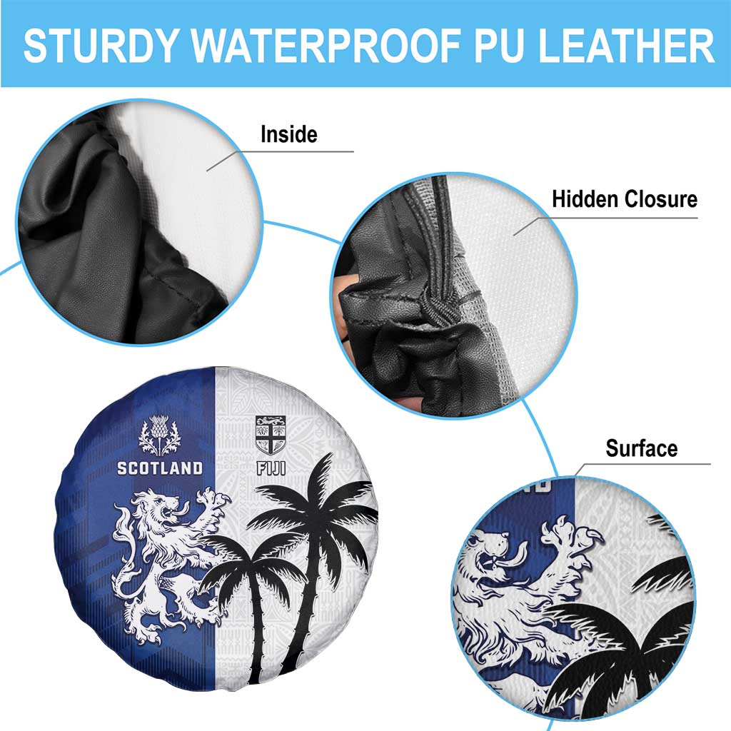 Fiji And Scotland Rugby Spare Tire Cover Fijian Palm Tree With Thistle Together