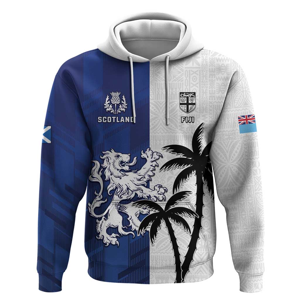Fiji And Scotland Rugby Custom Zip Hoodie Fijian Palm Tree With Thistle Together