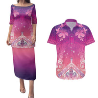 New Zealand Matariki Couples Matching Puletasi and Hawaiian Shirt Maori Marae Purple Galaxy LT05 Purple - Polynesian Pride