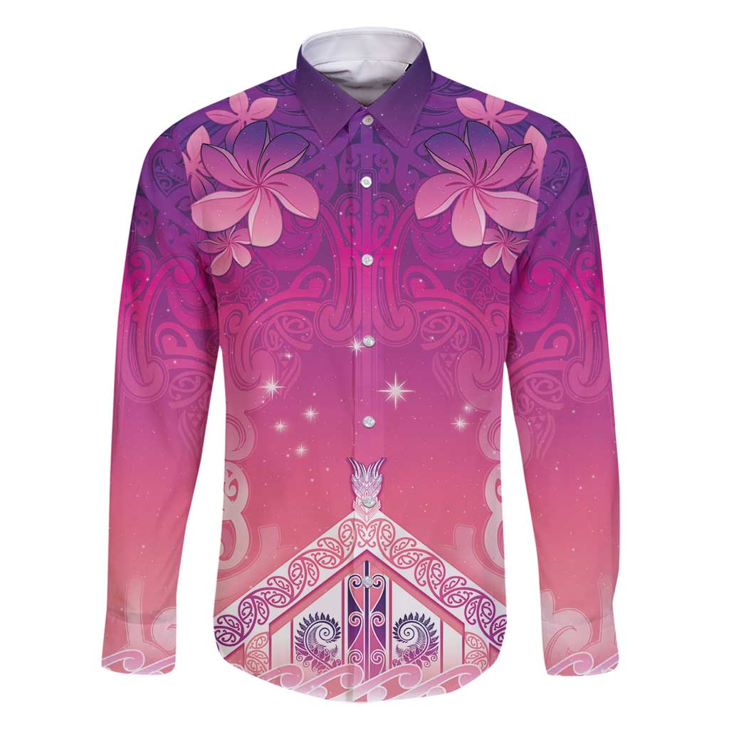 New Zealand Matariki Family Matching Long Sleeve Bodycon Dress and Hawaiian Shirt Maori Marae Purple Galaxy LT05 Dad's Shirt - Long Sleeve Purple - Polynesian Pride