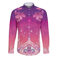New Zealand Matariki Family Matching Long Sleeve Bodycon Dress and Hawaiian Shirt Maori Marae Purple Galaxy LT05 Dad's Shirt - Long Sleeve Purple - Polynesian Pride