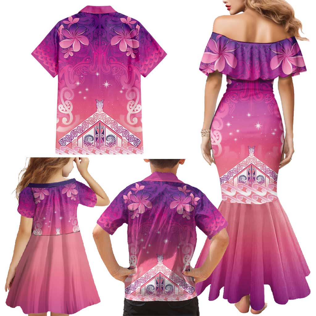 New Zealand Matariki Family Matching Mermaid Dress and Hawaiian Shirt Maori Marae Purple Galaxy LT05 - Polynesian Pride