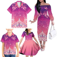 New Zealand Matariki Family Matching Off The Shoulder Long Sleeve Dress and Hawaiian Shirt Maori Marae Purple Galaxy LT05 - Polynesian Pride