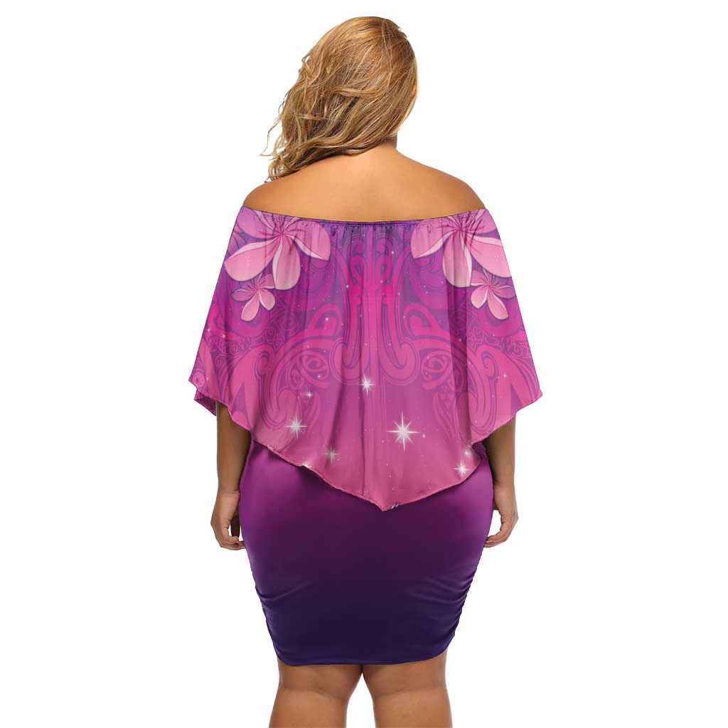 New Zealand Matariki Family Matching Off Shoulder Short Dress and Hawaiian Shirt Maori Marae Purple Galaxy