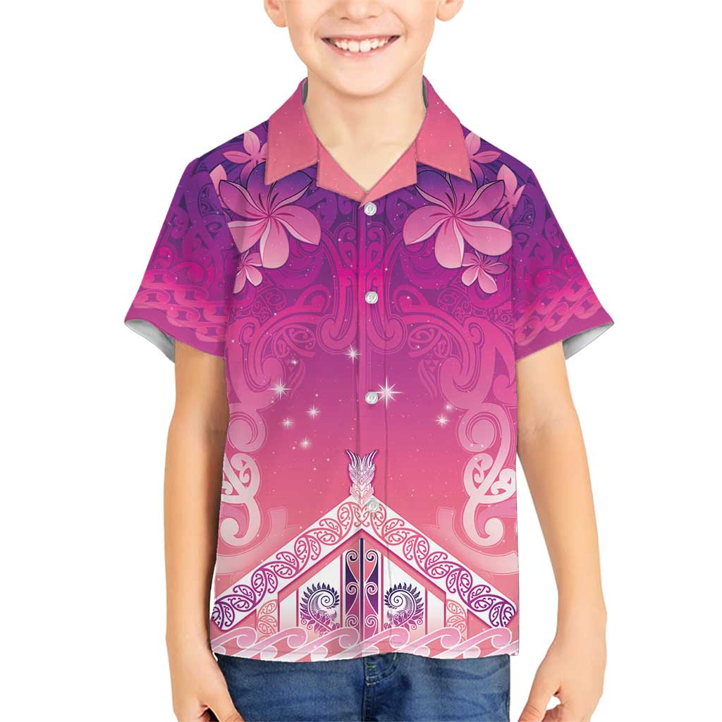 New Zealand Matariki Family Matching Off Shoulder Short Dress and Hawaiian Shirt Maori Marae Purple Galaxy
