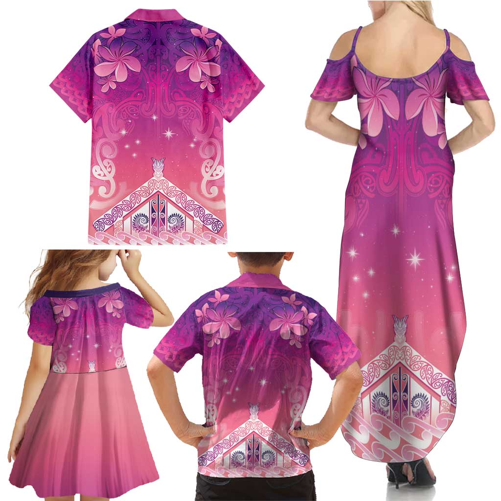 New Zealand Matariki Family Matching Summer Maxi Dress and Hawaiian Shirt Maori Marae Purple Galaxy LT05 - Polynesian Pride