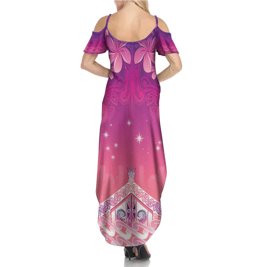 New Zealand Matariki Family Matching Summer Maxi Dress and Hawaiian Shirt Maori Marae Purple Galaxy LT05 - Polynesian Pride