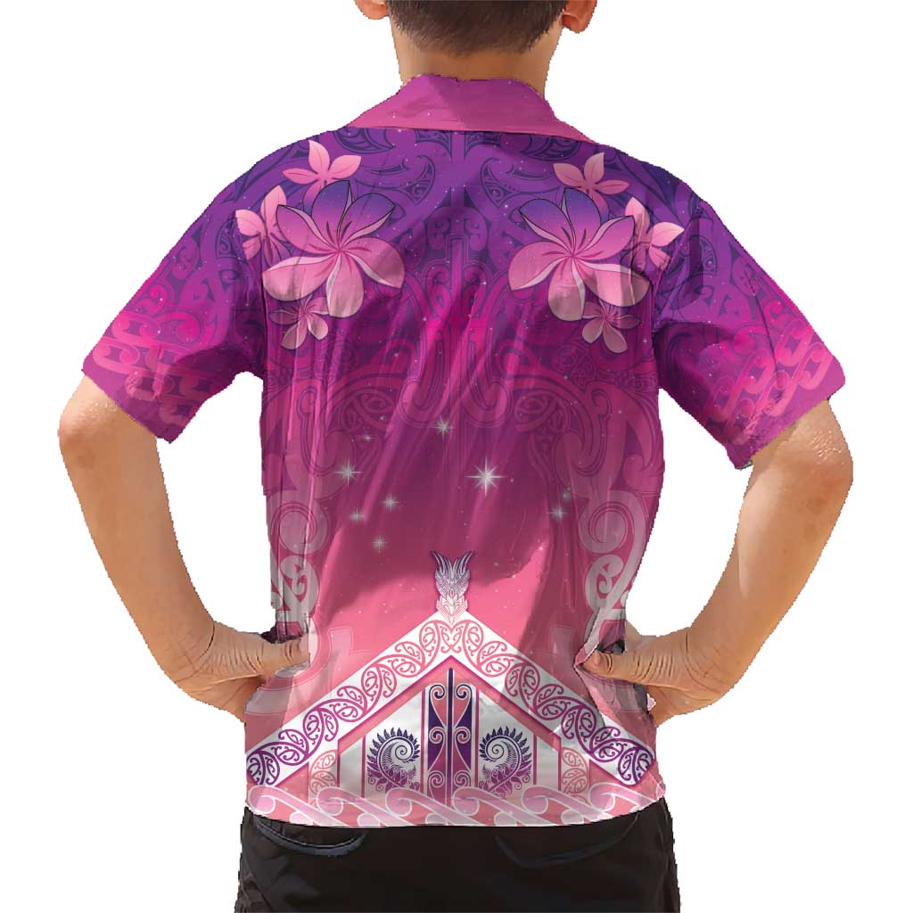 New Zealand Matariki Kid Hawaiian Shirt Maori Marae Purple Galaxy