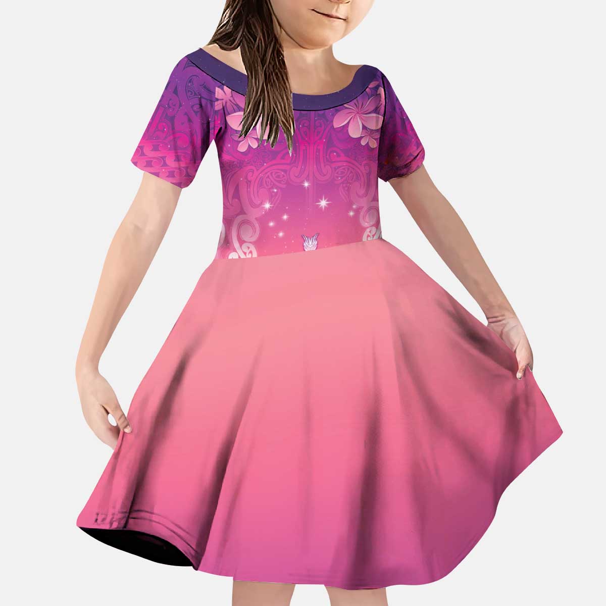 New Zealand Matariki Kid Short Sleeve Dress Maori Marae Purple Galaxy