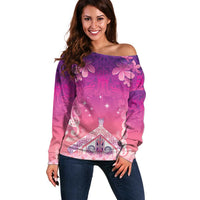 New Zealand Matariki Off Shoulder Sweater Maori Marae Purple Galaxy LT05 Women Purple - Polynesian Pride