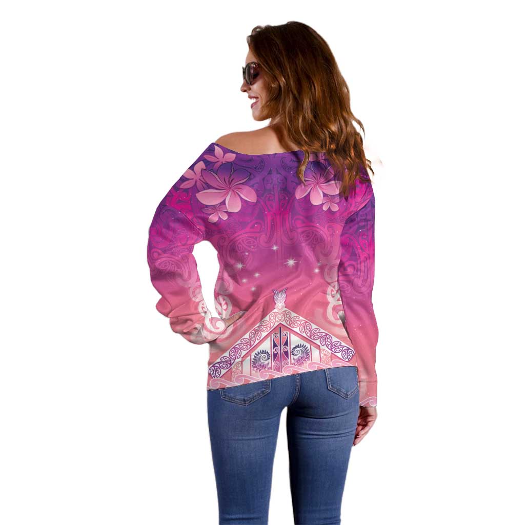 New Zealand Matariki Off Shoulder Sweater Maori Marae Purple Galaxy LT05 - Polynesian Pride
