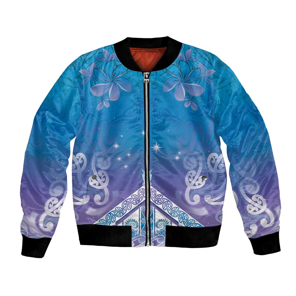 New Zealand Matariki Bomber Jacket Maori Marae Cyan Galaxy LT05 Unisex Cyan - Polynesian Pride