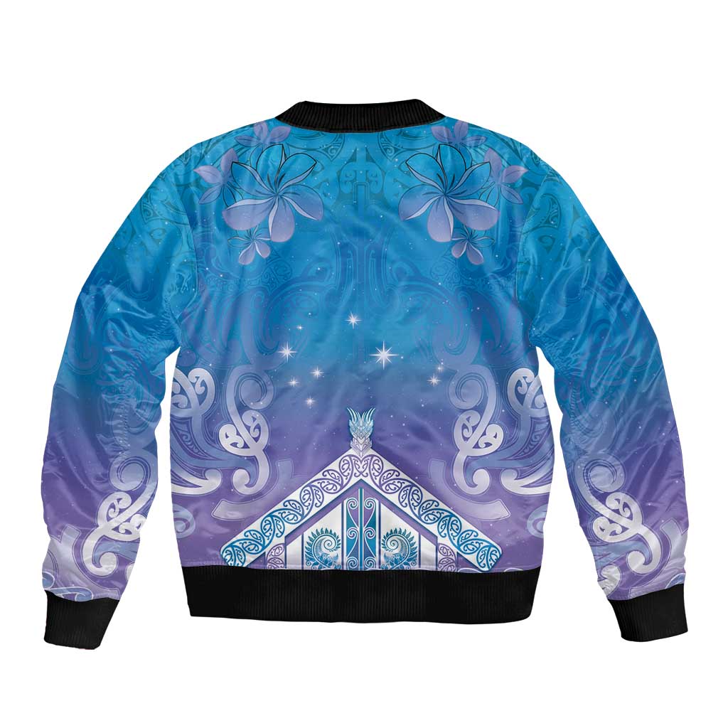 New Zealand Matariki Bomber Jacket Maori Marae Cyan Galaxy LT05 - Polynesian Pride