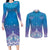 New Zealand Matariki Couples Matching Long Sleeve Bodycon Dress and Long Sleeve Button Shirt Maori Marae Cyan Galaxy