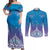 New Zealand Matariki Couples Matching Off Shoulder Maxi Dress and Long Sleeve Button Shirt Maori Marae Cyan Galaxy