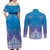 New Zealand Matariki Couples Matching Off Shoulder Maxi Dress and Long Sleeve Button Shirt Maori Marae Cyan Galaxy