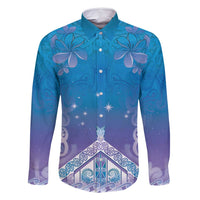 New Zealand Matariki Family Matching Long Sleeve Bodycon Dress and Hawaiian Shirt Maori Marae Cyan Galaxy LT05 Dad's Shirt - Long Sleeve Cyan - Polynesian Pride
