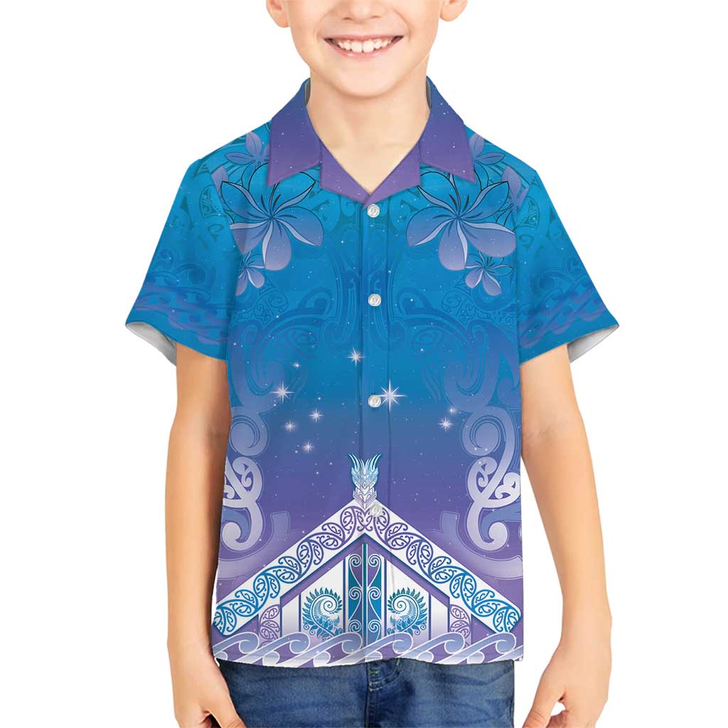 New Zealand Matariki Family Matching Long Sleeve Bodycon Dress and Hawaiian Shirt Maori Marae Cyan Galaxy LT05 Son's Shirt Cyan - Polynesian Pride
