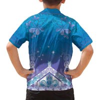 New Zealand Matariki Family Matching Off The Shoulder Long Sleeve Dress and Hawaiian Shirt Maori Marae Cyan Galaxy LT05 - Polynesian Pride