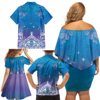 New Zealand Matariki Family Matching Off Shoulder Short Dress and Hawaiian Shirt Maori Marae Cyan Galaxy