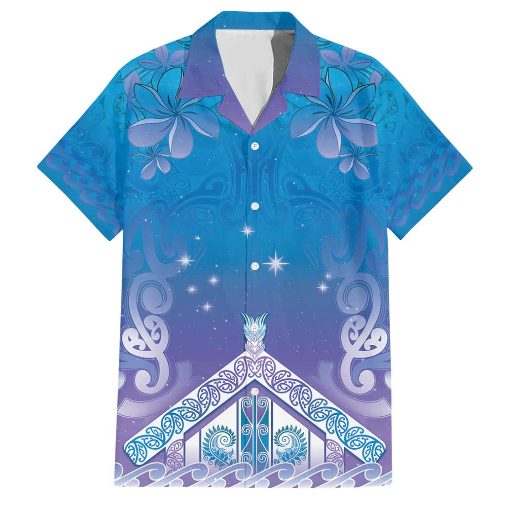 New Zealand Matariki Family Matching Short Sleeve Bodycon Dress and Hawaiian Shirt Maori Marae Cyan Galaxy LT05 Dad's Shirt - Short Sleeve Cyan - Polynesian Pride