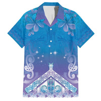 New Zealand Matariki Family Matching Summer Maxi Dress and Hawaiian Shirt Maori Marae Cyan Galaxy LT05 Dad's Shirt - Short Sleeve Cyan - Polynesian Pride
