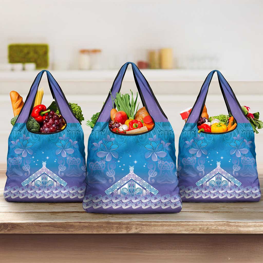 New Zealand Matariki Grocery Bag Maori Marae Cyan Galaxy