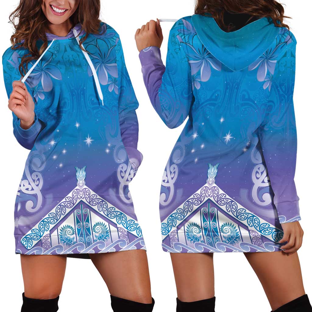 New Zealand Matariki Hoodie Dress Maori Marae Cyan Galaxy LT05 - Polynesian Pride