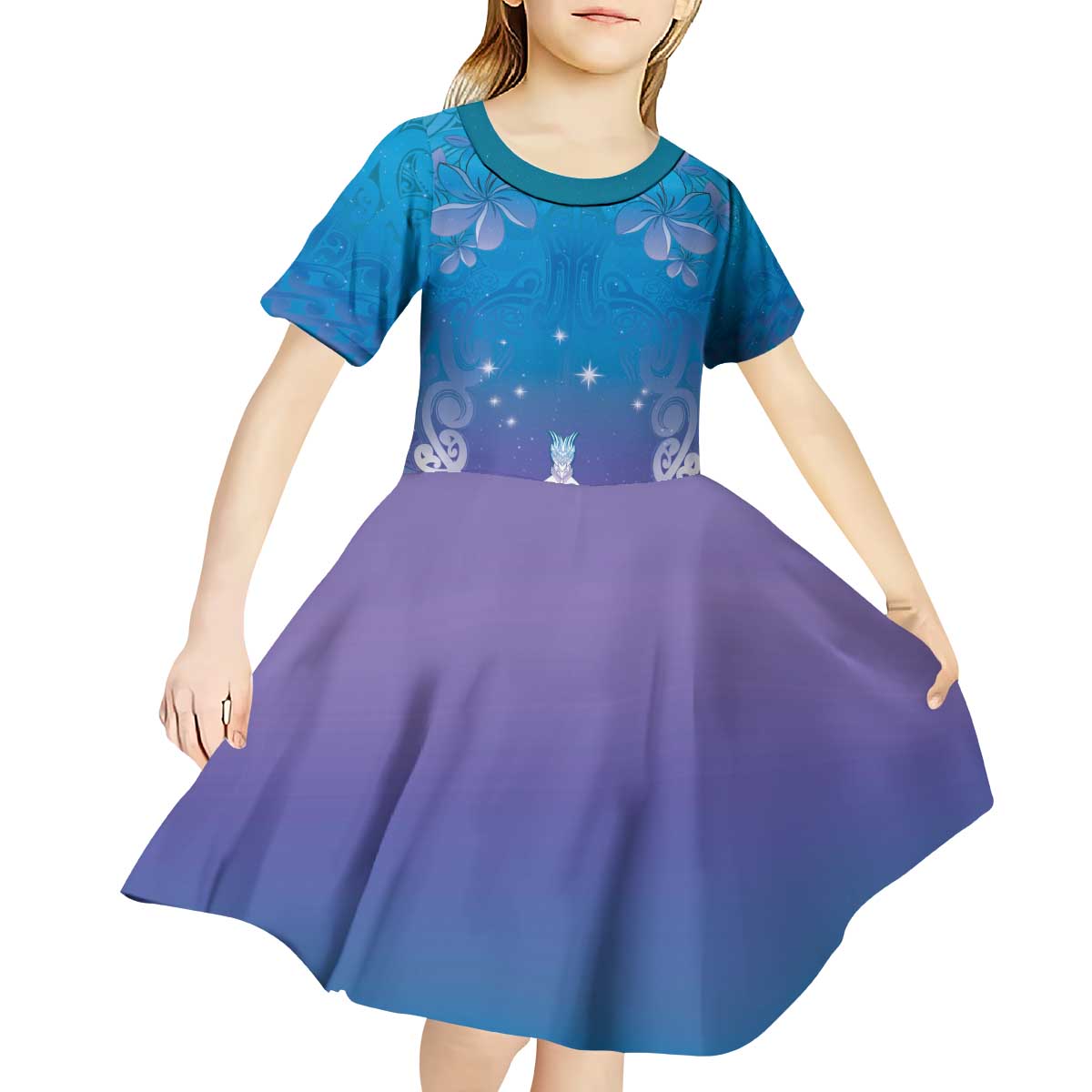 New Zealand Matariki Kid Short Sleeve Dress Maori Marae Cyan Galaxy LT05 - Polynesian Pride