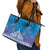 New Zealand Matariki Leather Tote Bag Maori Marae Cyan Galaxy