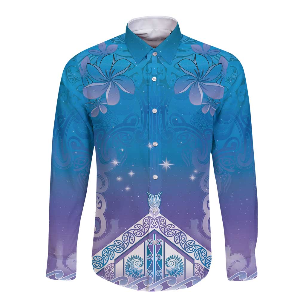 New Zealand Matariki Long Sleeve Button Shirt Maori Marae Cyan Galaxy LT05 Unisex Cyan - Polynesian Pride