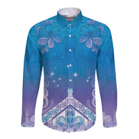New Zealand Matariki Long Sleeve Button Shirt Maori Marae Cyan Galaxy LT05 Unisex Cyan - Polynesian Pride
