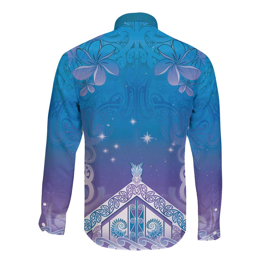 New Zealand Matariki Long Sleeve Button Shirt Maori Marae Cyan Galaxy LT05 - Polynesian Pride