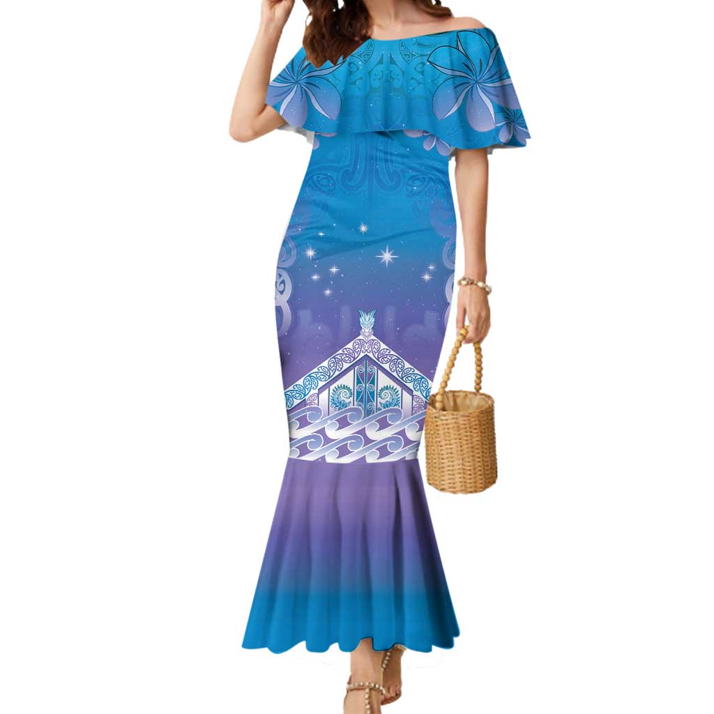 New Zealand Matariki Mermaid Dress Maori Marae Cyan Galaxy LT05 Women Cyan - Polynesian Pride