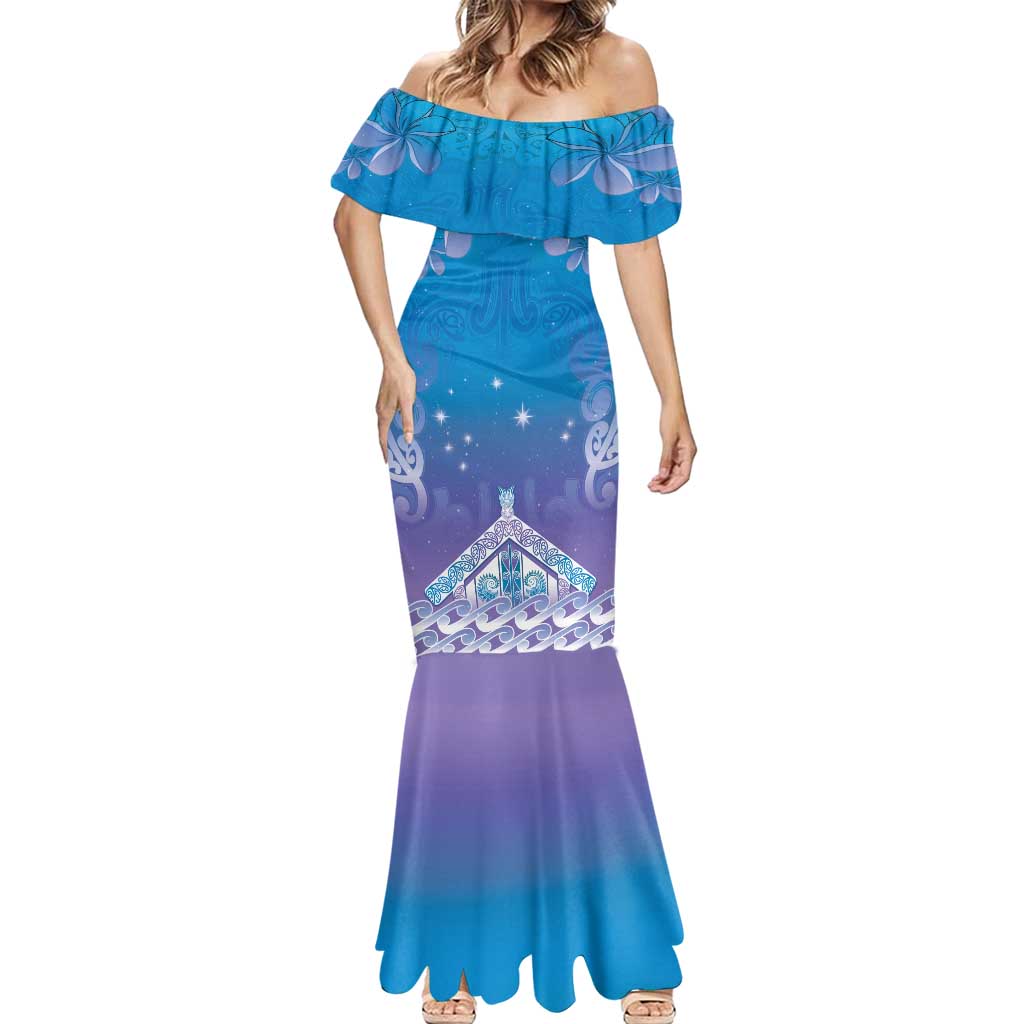 New Zealand Matariki Mermaid Dress Maori Marae Cyan Galaxy LT05 - Polynesian Pride