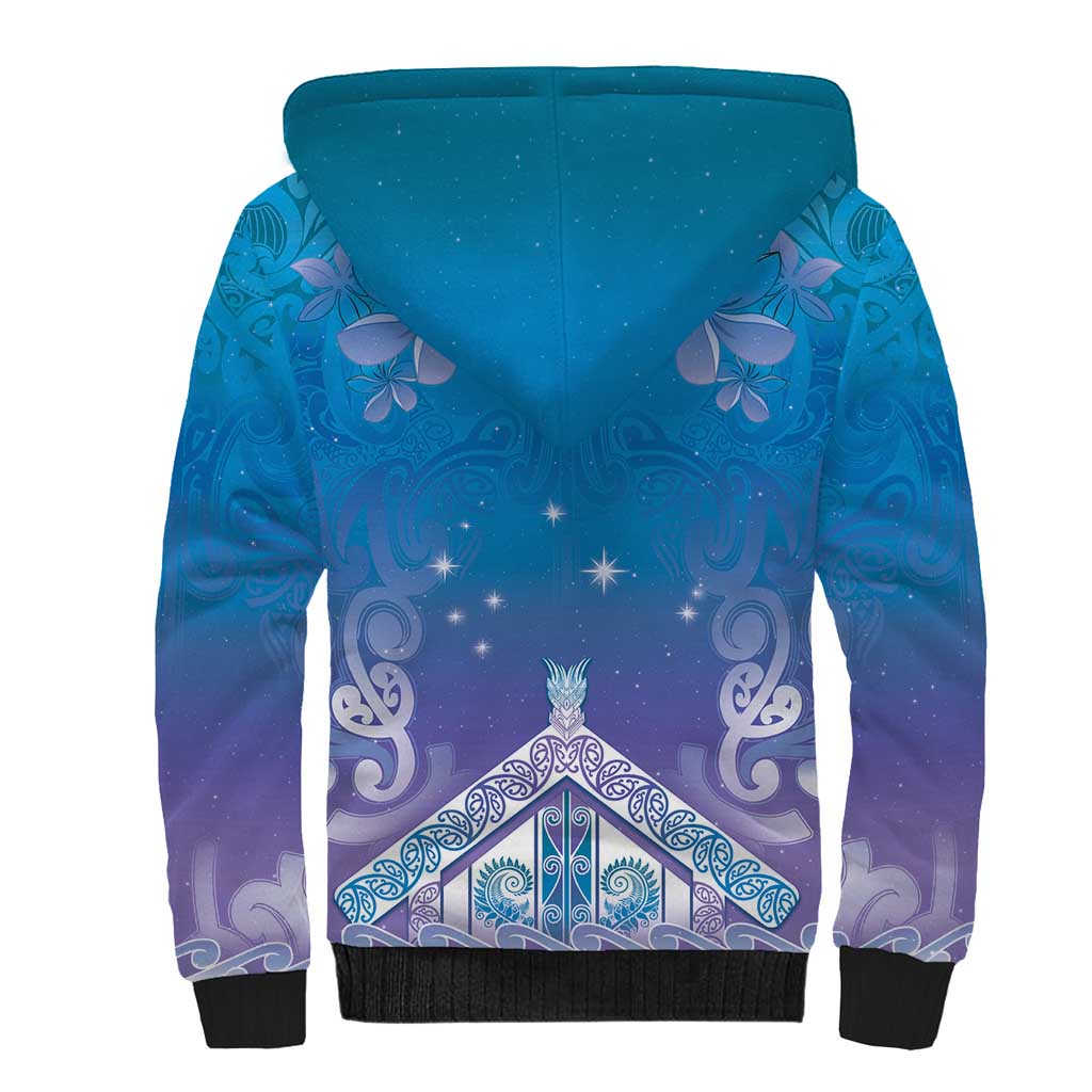 New Zealand Matariki Sherpa Hoodie Maori Marae Cyan Galaxy LT05 - Polynesian Pride
