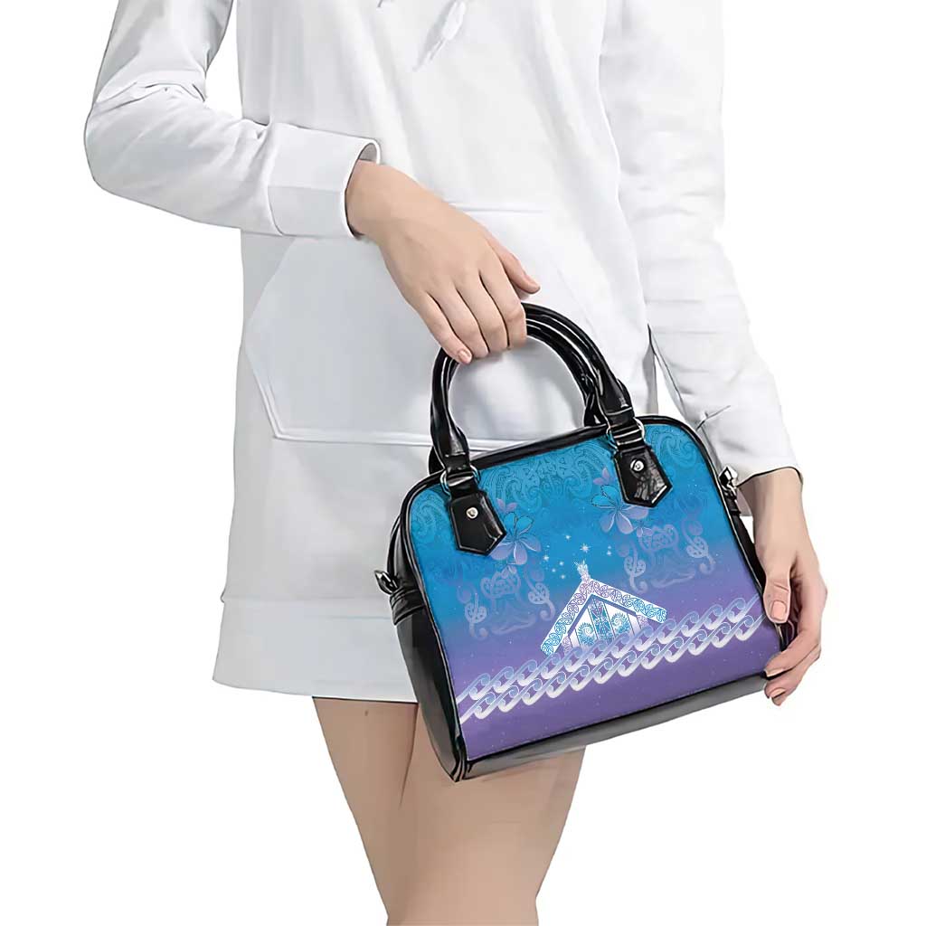 New Zealand Matariki Shoulder Handbag Maori Marae Cyan Galaxy