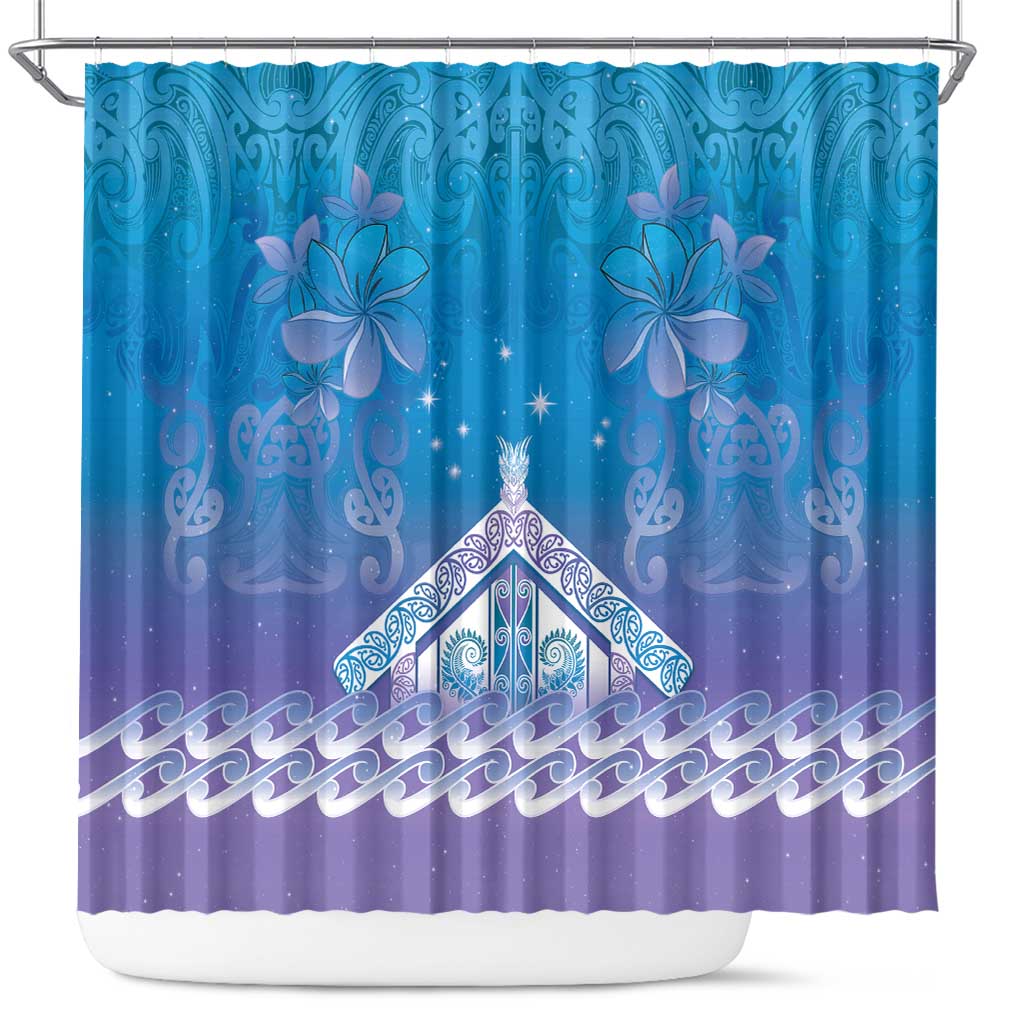 New Zealand Matariki Shower Curtain Maori Marae Cyan Galaxy LT05 Cyan - Polynesian Pride