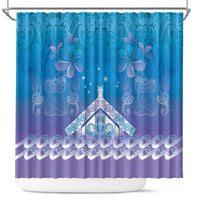 New Zealand Matariki Shower Curtain Maori Marae Cyan Galaxy LT05 Cyan - Polynesian Pride