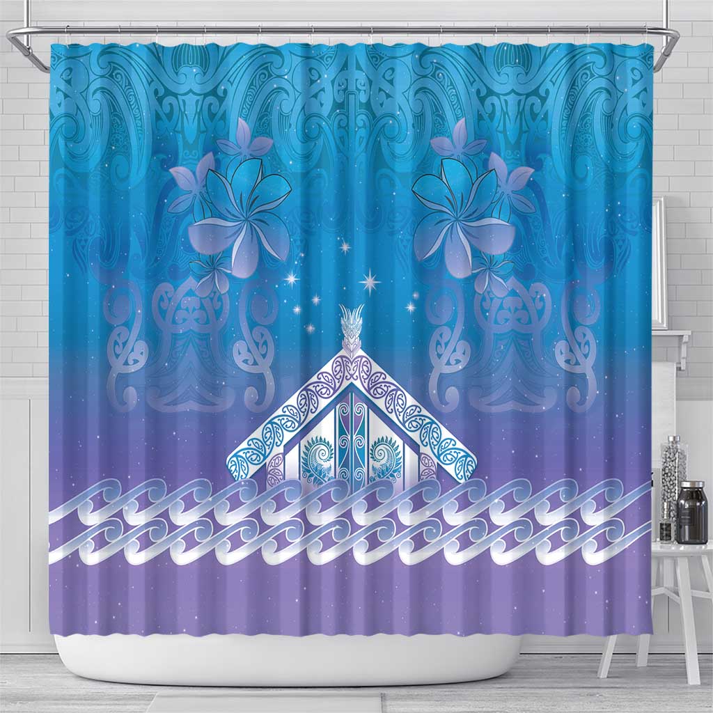 New Zealand Matariki Shower Curtain Maori Marae Cyan Galaxy LT05 - Polynesian Pride