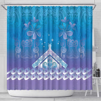 New Zealand Matariki Shower Curtain Maori Marae Cyan Galaxy LT05 - Polynesian Pride
